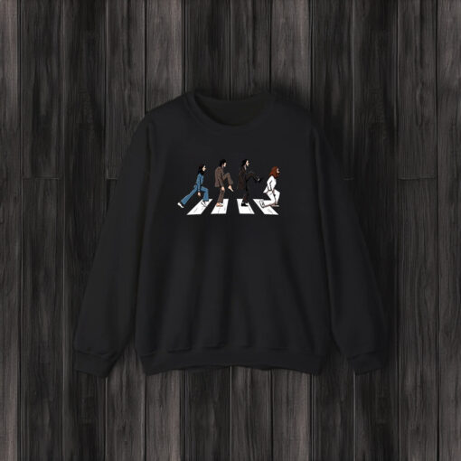 The beatles doing the ministry of silly walks on abbey road shirt