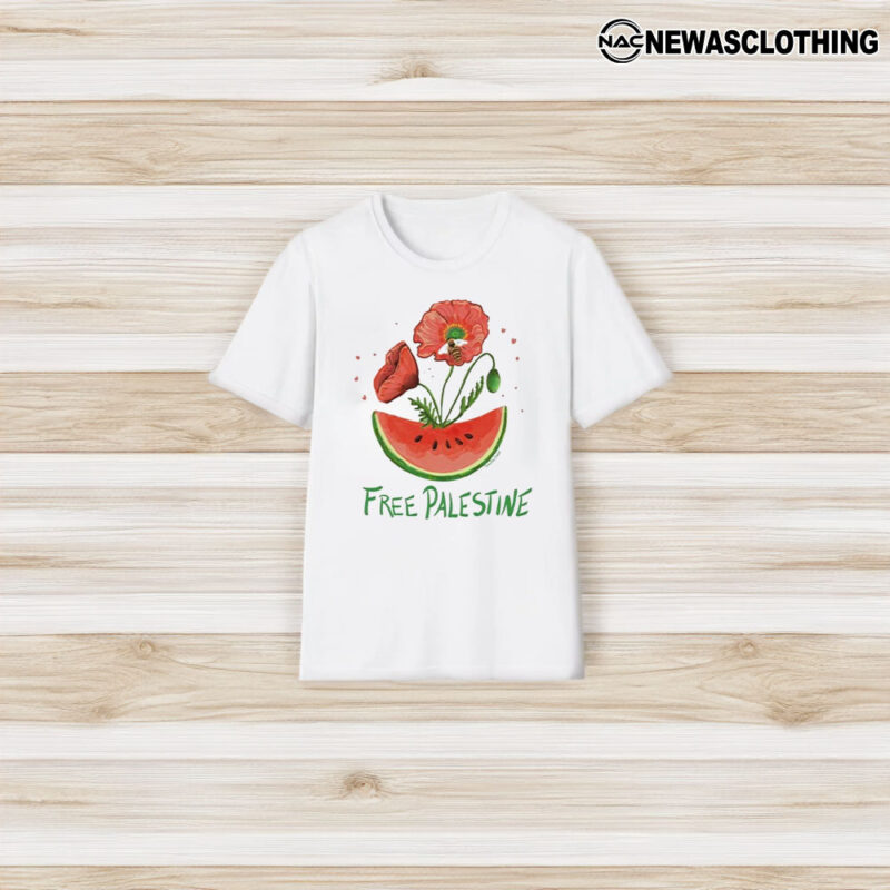 Free Palestine Watermelon And Poppy T-Shirt3