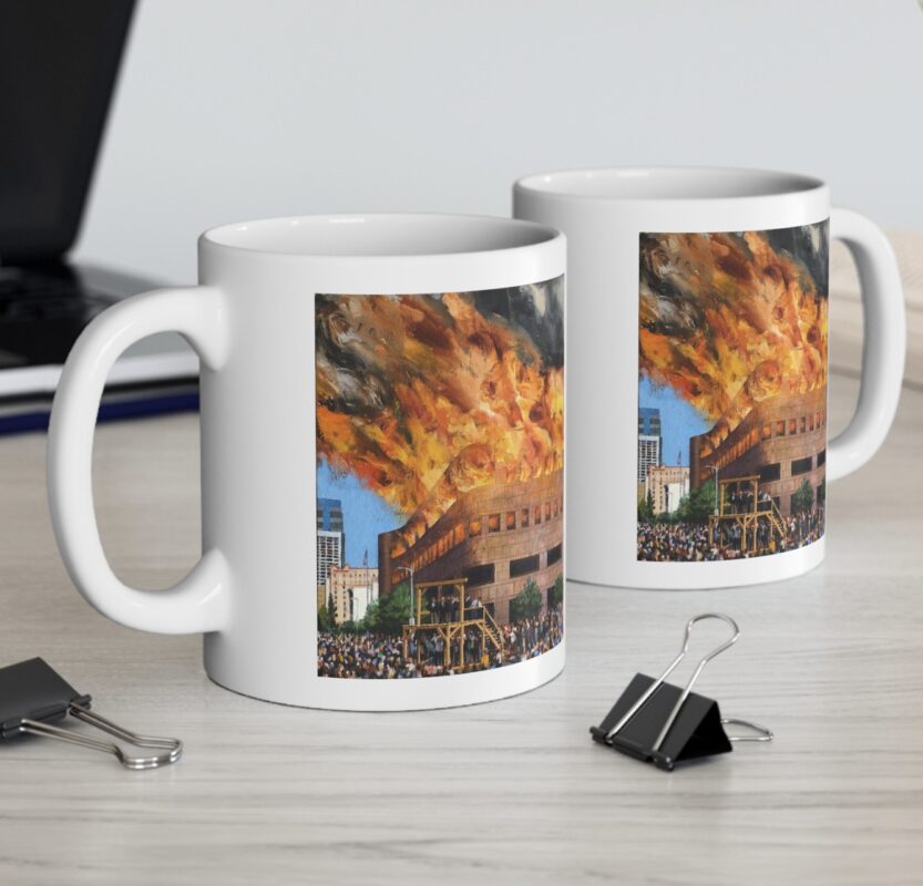 The Federal Reserve Bank in Flames Los Angeles Branch Mug