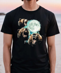 Three Grizzly Bears Howl At Moon Starry Mountain Forest Bear T-Shirt2