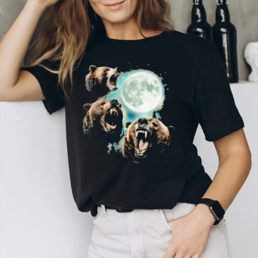 Three Grizzly Bears Howl At Moon Starry Mountain Forest Bear T-Shirt3