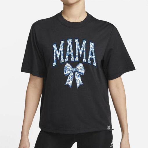 Mama Shirt, Blue Ribbon Shirt, Mothers Day Gift, Aesthetic Gift For Mom, Cute Mom Shirt, Toile Bow Shirt, Chinoiserie Shirt