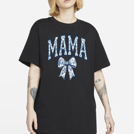 Mama Shirt, Blue Ribbon Shirt, Mothers Day Gift, Aesthetic Gift For Mom, Cute Mom Shirt, Toile Bow Shirt, Chinoiserie Shirt