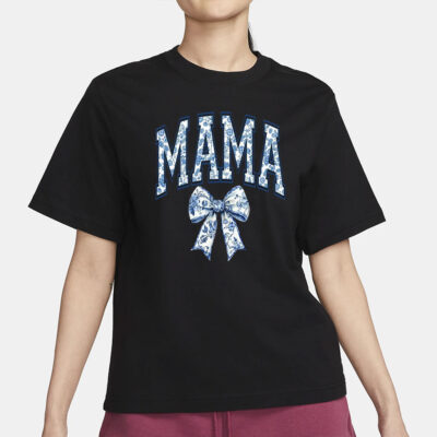 Mama Shirt, Blue Ribbon Shirt, Mothers Day Gift, Aesthetic Gift For Mom, Cute Mom Shirt, Toile Bow Shirt, Chinoiserie Shirt