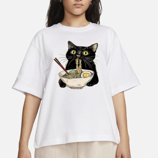 Noodle Cat Shirt, Ramen Cat T-Shirt, Foodie Lover Shirts, Black Cat Noodle T-Shirts, Retro Cat Tees, Cat Lover Sweatshirts, Black Cat Tee