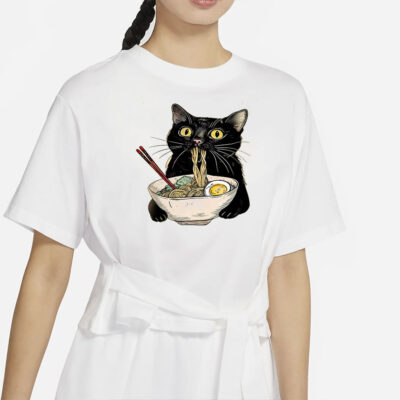 Noodle Cat Shirt, Ramen Cat T-Shirt, Foodie Lover Shirts, Black Cat Noodle T-Shirts, Retro Cat Tees, Cat Lover Sweatshirts, Black Cat Tee