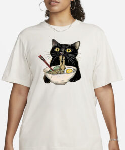 Noodle Cat Shirt, Ramen Cat T-Shirt, Foodie Lover Shirts, Black Cat Noodle T-Shirts, Retro Cat Tees, Cat Lover Sweatshirts, Black Cat Tee